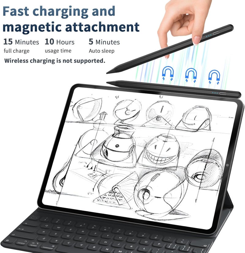 HZD Stylus Pen for iPad 2025-2018 Faster Charge Apple Pencil with Tilt Sensitivity & Palm Rejection & Magnetic Compatible iPad 11/10/9/8/7/6, Pad Air 3/4/5, Pro 12.9"/11", Mini 6/5, M2/M4 Black - Image 2